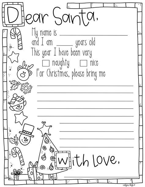 Letter To Santa Template Free Printable Black And White